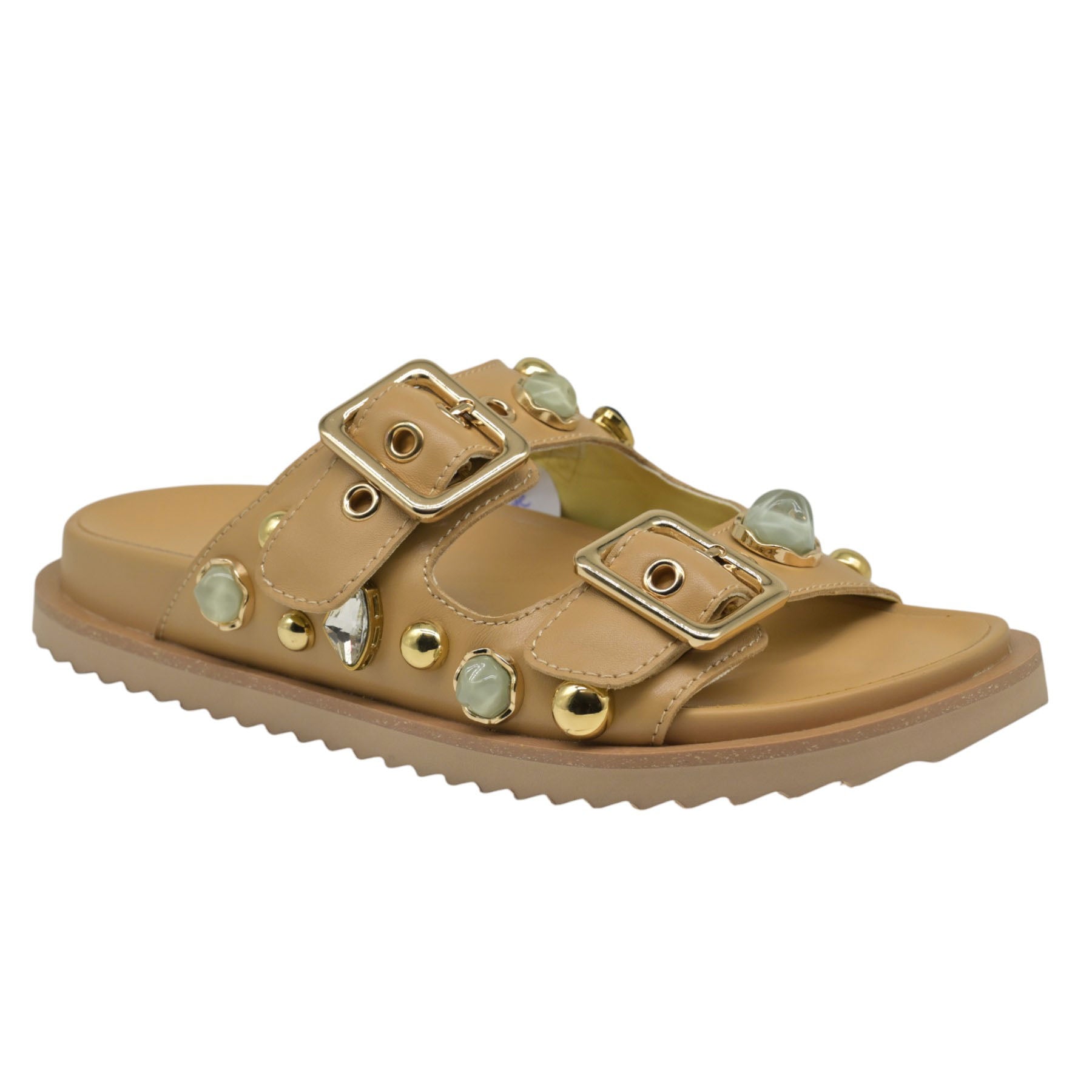 Favela Granite Παντόφλες με Αγκράφες και Πέτρες - Cuoio