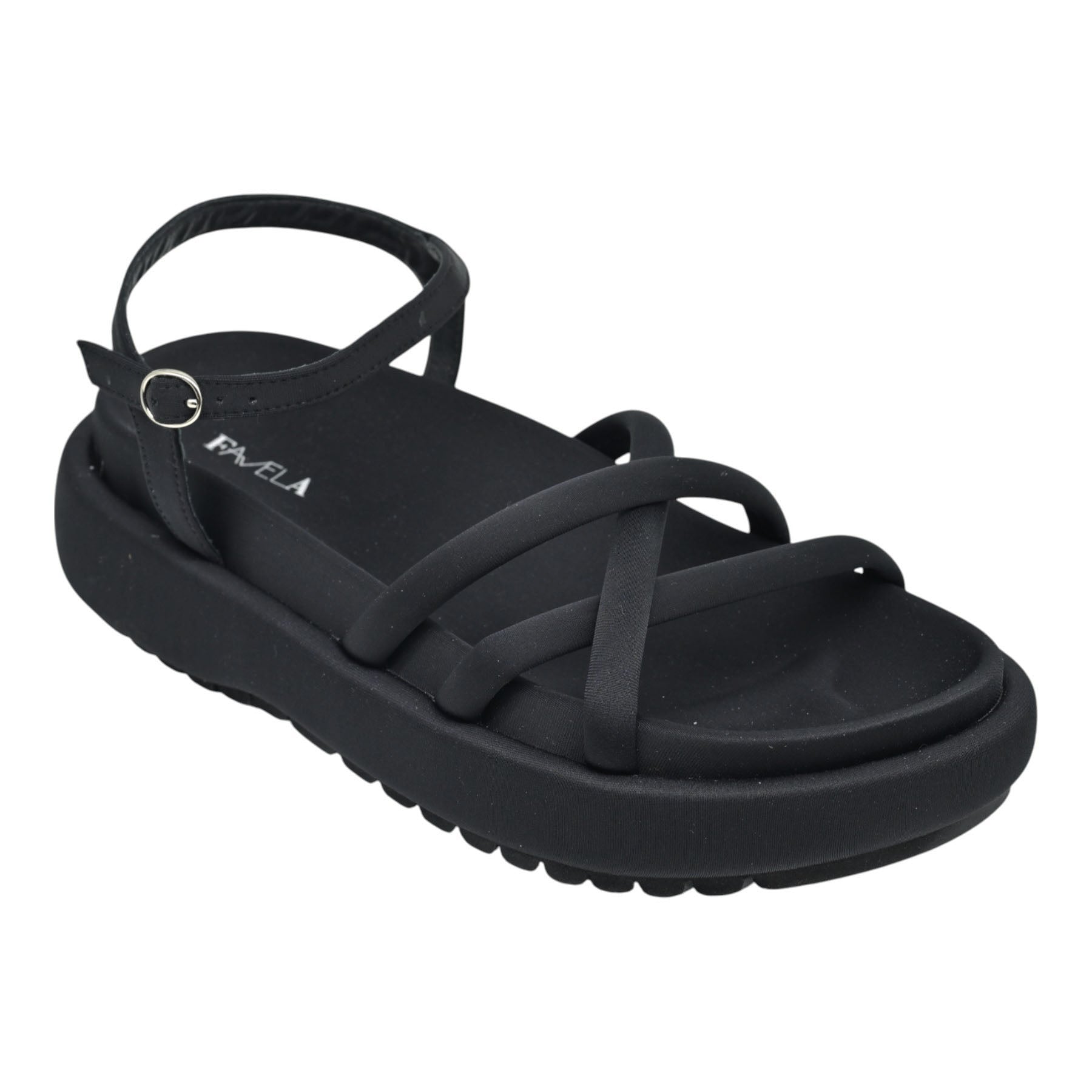 Favela Spice Δίπατο Πέδιλο με Λεπτά Λουράκια - Μαύρο