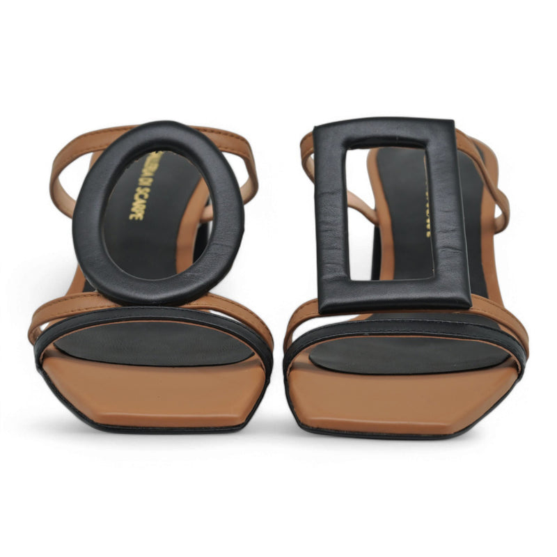 Galleria di Scarpe Twins Mules με Σχέδιο από Γεωμετρικά Σχήματα - Μαύρο/Ταμπά