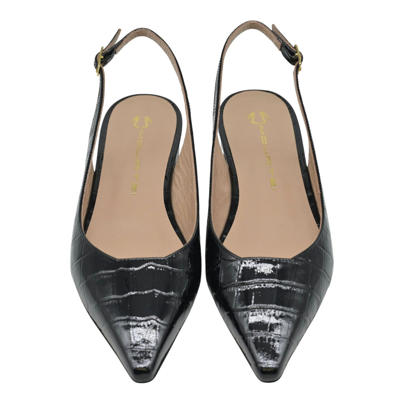 Mourtzi 15504 Slingback Μπαλαρίνες - Μαύρο Λουστρίν Κροκό