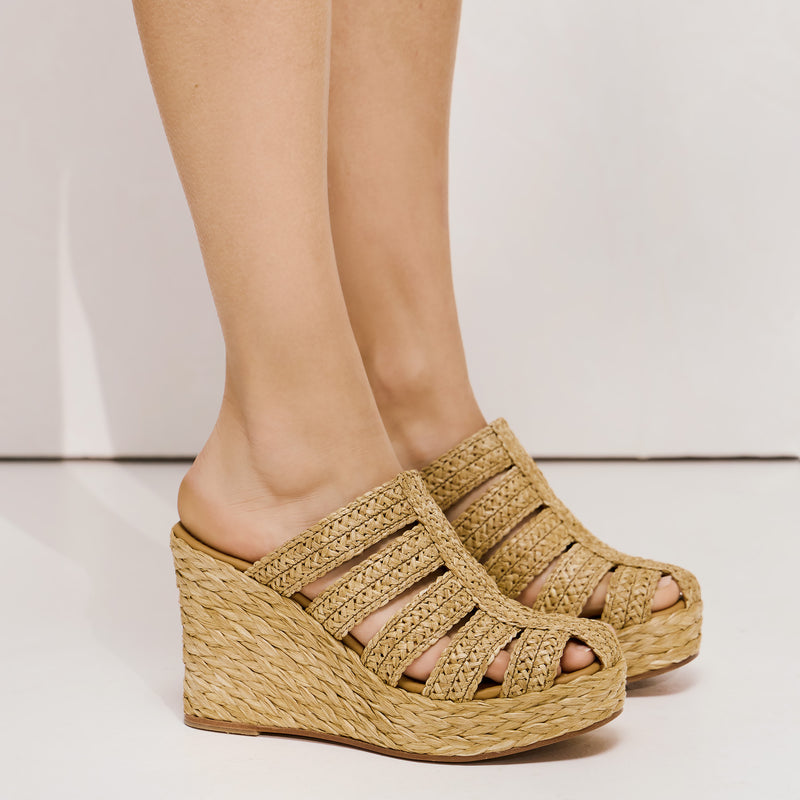 Paloma Barcelo Garga Πλατφόρμες Mules με Ψάθα - Natural