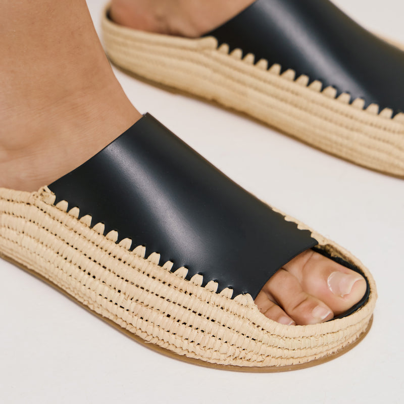 Paloma Barcelo Leo Δίπατες Παντόφλες Raffia - Μαύρο