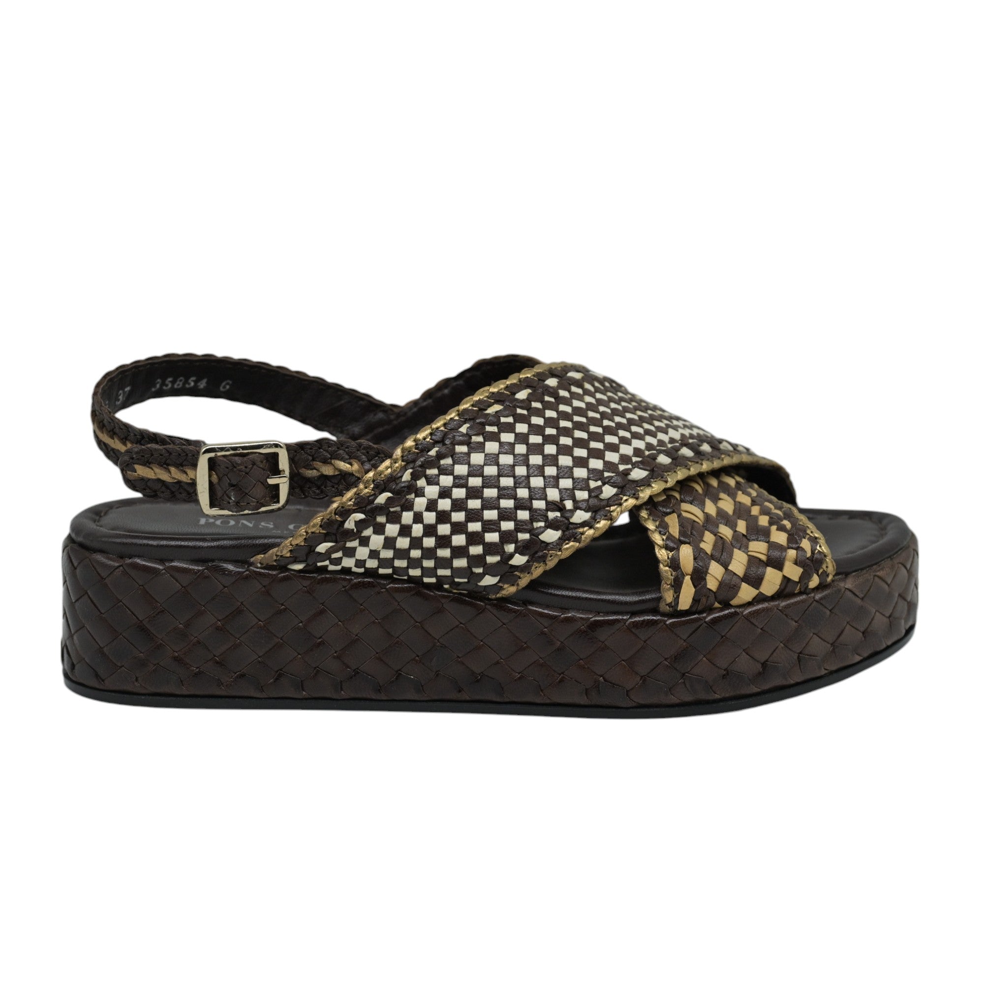 Pons Quintana 10732 Flatform Σανδάλια Χιαστί Πλεκτά - Καφέ