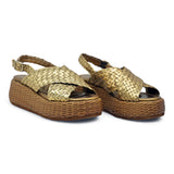 Pons Quintana 10829 Σανδάλια Πλεκτά Μεταλλικά Δίπατα - Oassi Bamboo