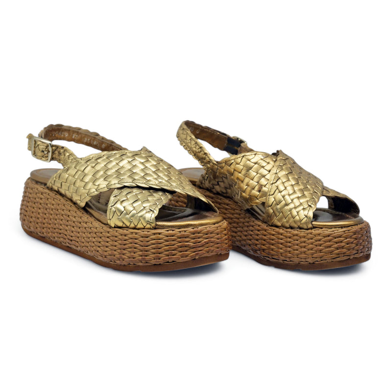 Pons Quintana 10829 Σανδάλια Πλεκτά Μεταλλικά Δίπατα - Oassi Bamboo