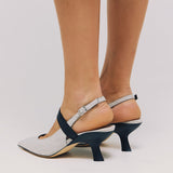 VIC MATIE 1118 Γόβες Slingback με Ύφασμα - Light Grey
