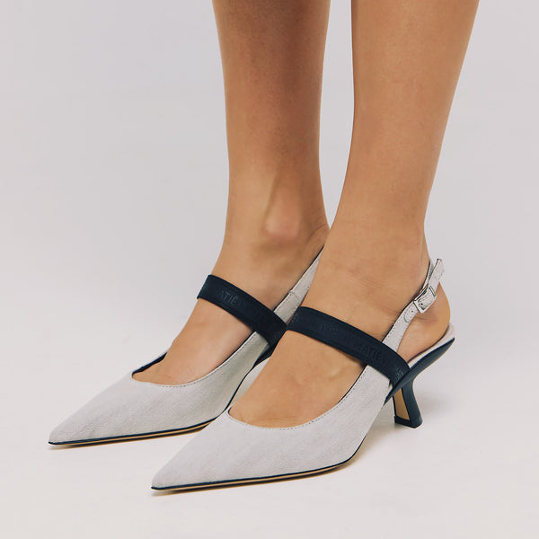 VIC MATIE 1118 Γόβες Slingback με Ύφασμα - Light Grey
