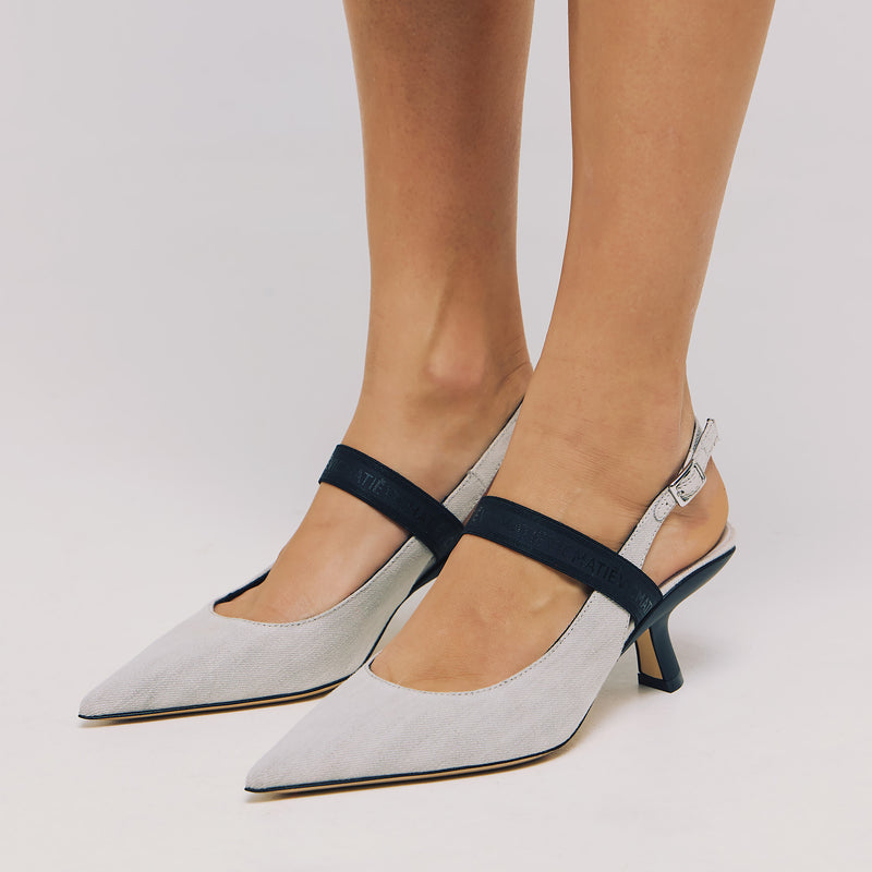 VIC MATIE 1118 Γόβες Slingback με Ύφασμα - Light Grey