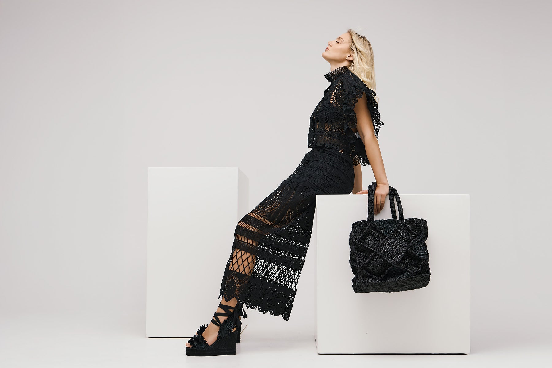 ViaMailBag MILO Crochet Raffia Τσάντα - Μαύρο