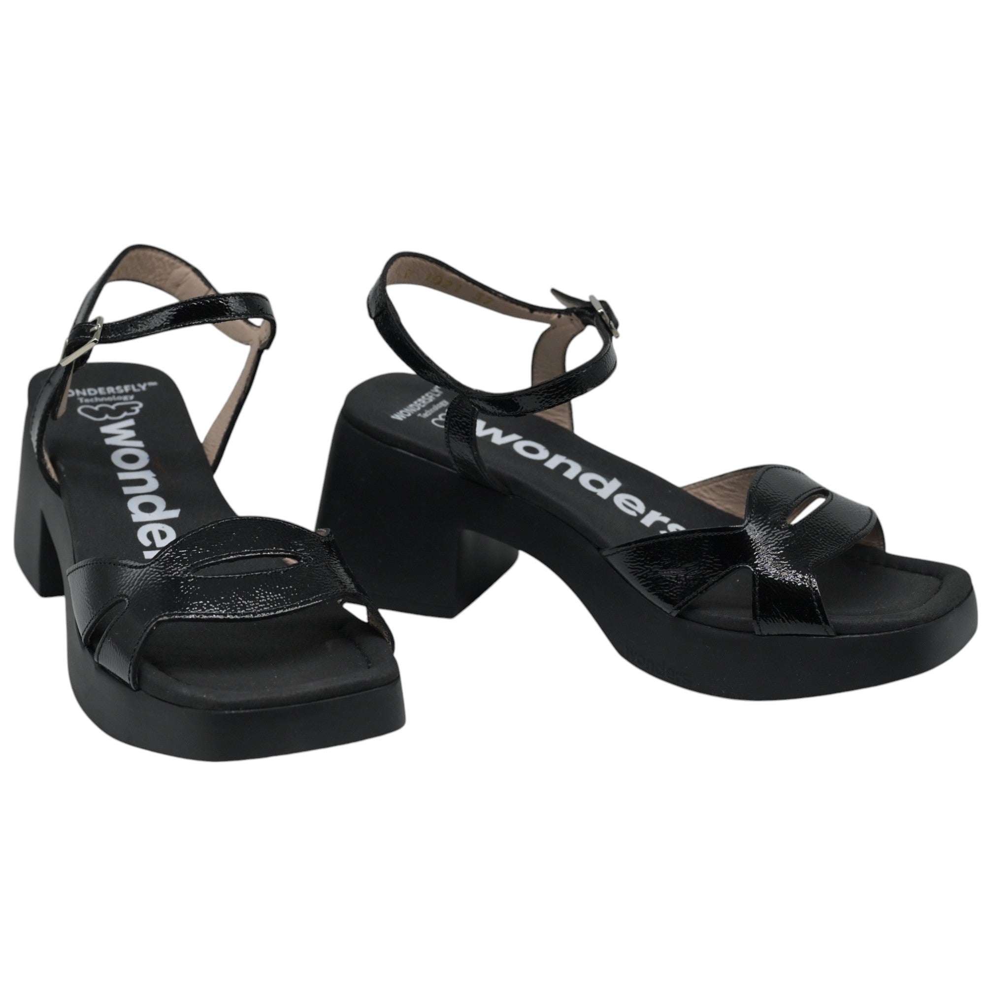 Wonders 1021 Πέδιλα με Καρέ Τακούνι - Μαύρο