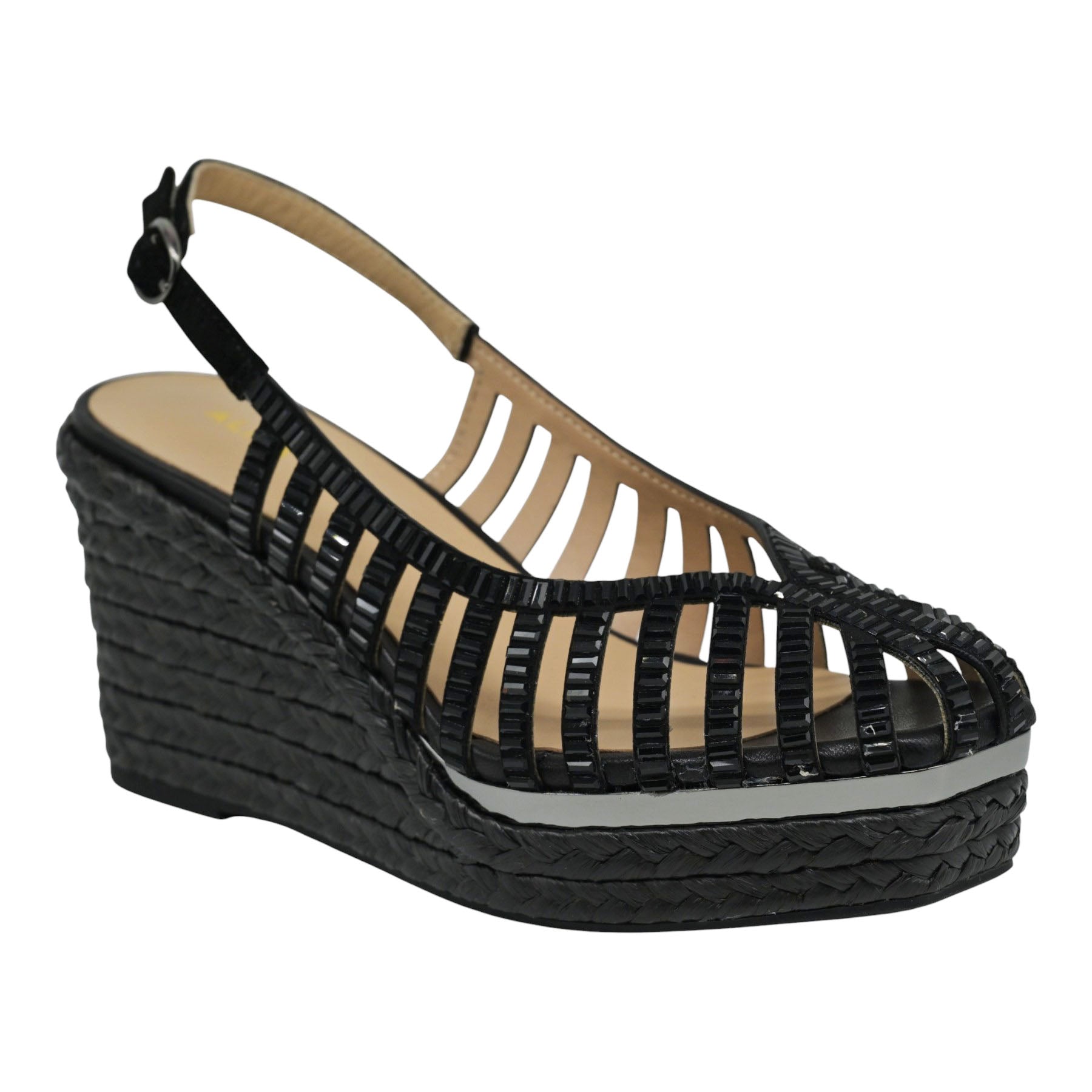 Alma en Pena 002 Πλατφόρμες Slingback με Κρύσταλλα - Μαύρες