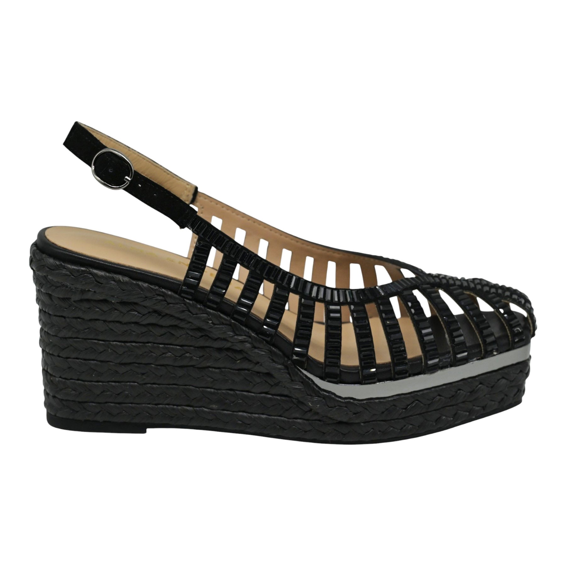 Alma en Pena 002 Πλατφόρμες Slingback με Κρύσταλλα - Μαύρες