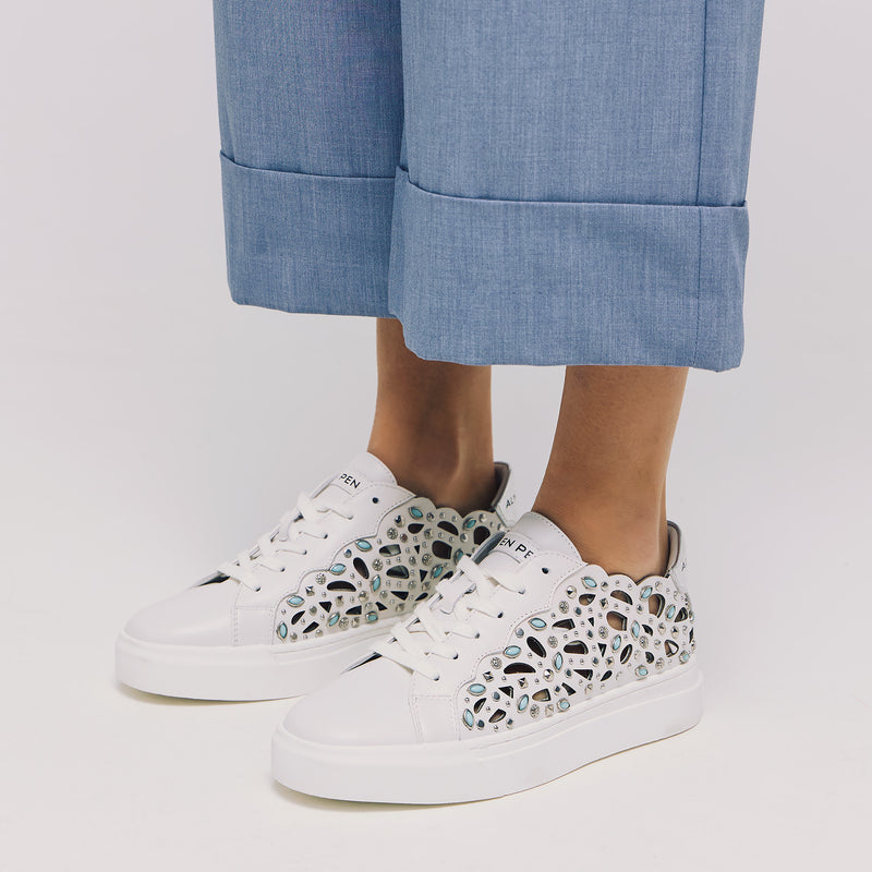 Sneakers Laser Cut με Πέτρες - Άσπρο
