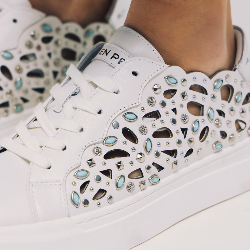 Sneakers Laser Cut με Πέτρες - Άσπρο