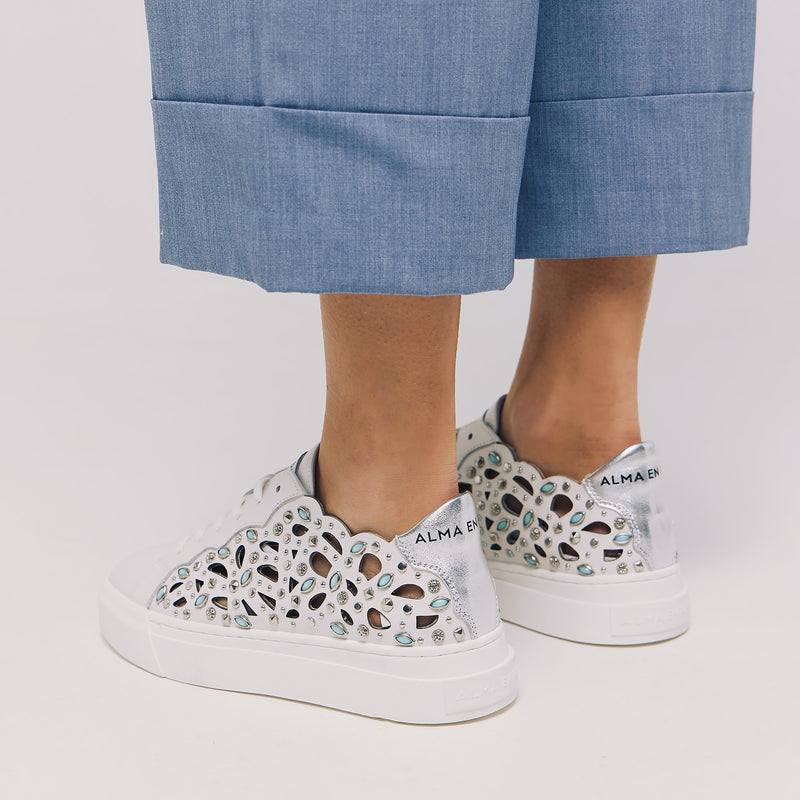 Sneakers Laser Cut με Πέτρες - Άσπρο
