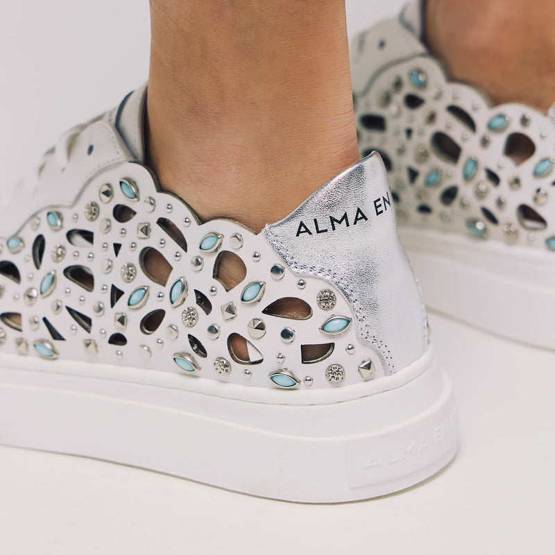 Sneakers Laser Cut με Πέτρες - Άσπρο