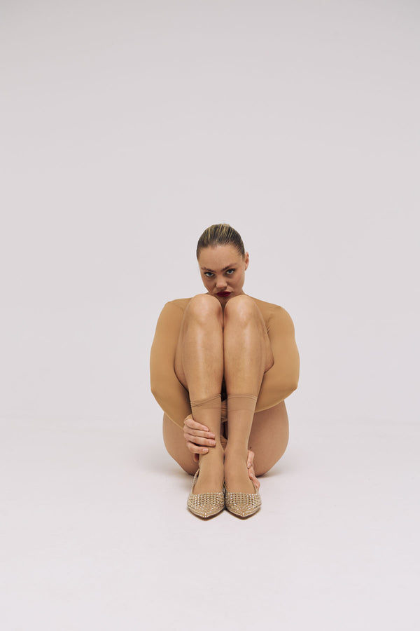 Slingback Μυτερές Μπαλαρίνες με Στρας - Sand