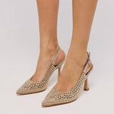 Slingback Διάτρητες Γόβες με Πέτρες - Bronce