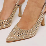 Slingback Διάτρητες Γόβες με Πέτρες - Bronce