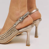 Slingback Διάτρητες Γόβες με Πέτρες - Bronce