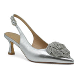 Alma en Pena 665 Slingback Μυτερές Γόβες με Λουλούδι Στρας - Ασημί