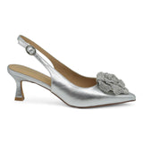 Alma en Pena 665 Slingback Μυτερές Γόβες με Λουλούδι Στρας - Ασημί