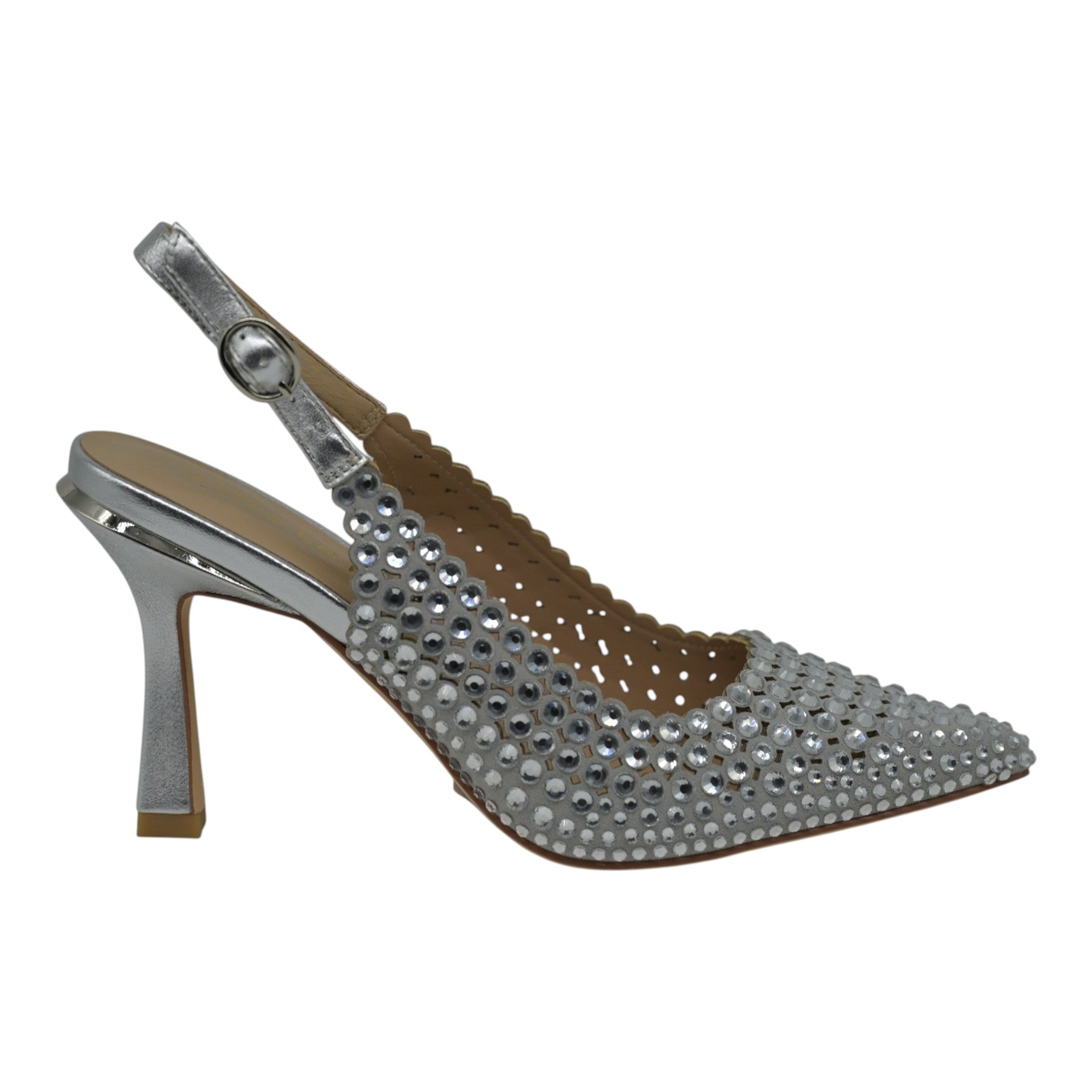 Alma en Pena 808 Γόβες Slingback με Στρας - Ασημί