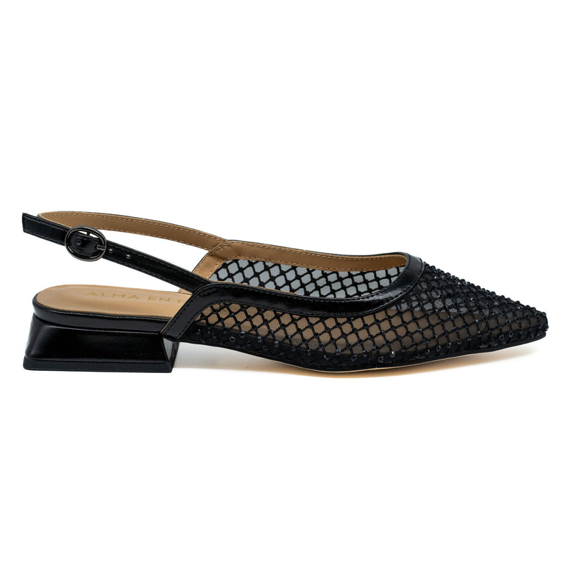 Alma en Pena 374 Slingback Μυτερές Μπαλαρίνες με Στρας - Μαύρες