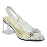 Azurée Marcel Slingback Διάφανες Γόβες με Κρύσταλλα - Ασημί