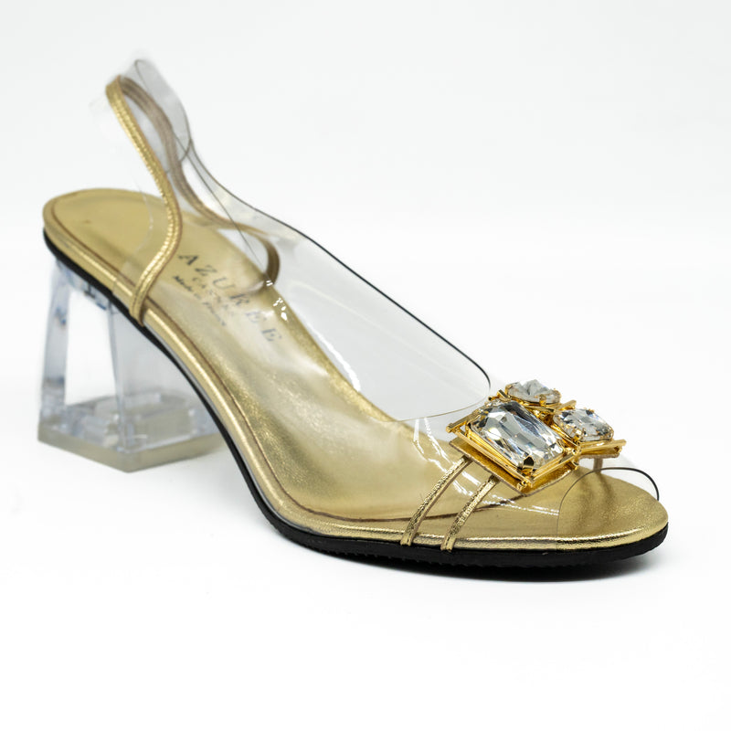 Azurée Mawa 13TC Slingback Διάφανες Γόβες με Κρύσταλλα - Χρυσό