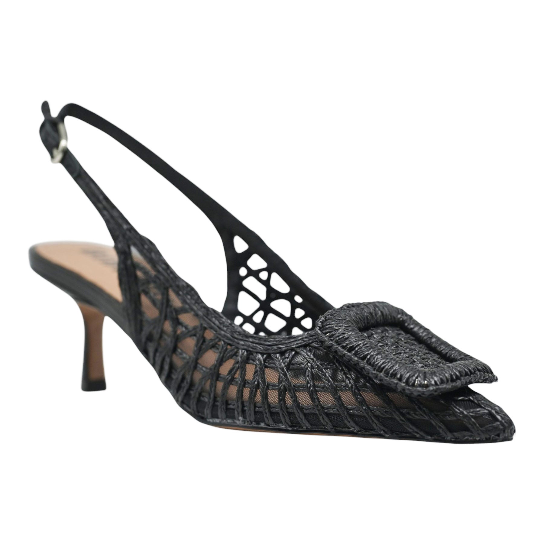 Bibi Lou 648 Γόβες Slingback με Ψάθα και Τόκα - Μαύρες