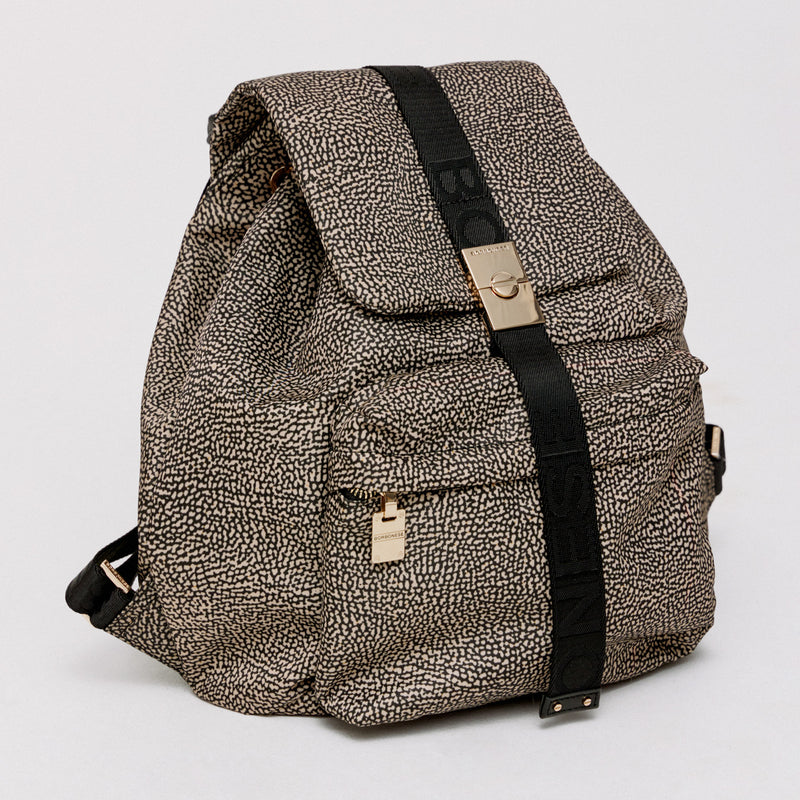 Borbonese 933866 Τσάντα Backpack με Ιμάντες - Μπεζ/Μαύρο