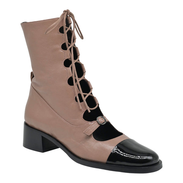Zinda 2869 Μποτάκια Lace Up με Χαμηλό Τακούνι - Rose Indien