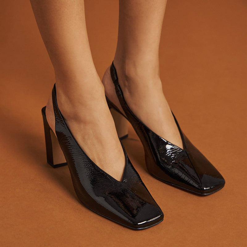 Γόβες Slingback - Μαύρο Λουστρίν