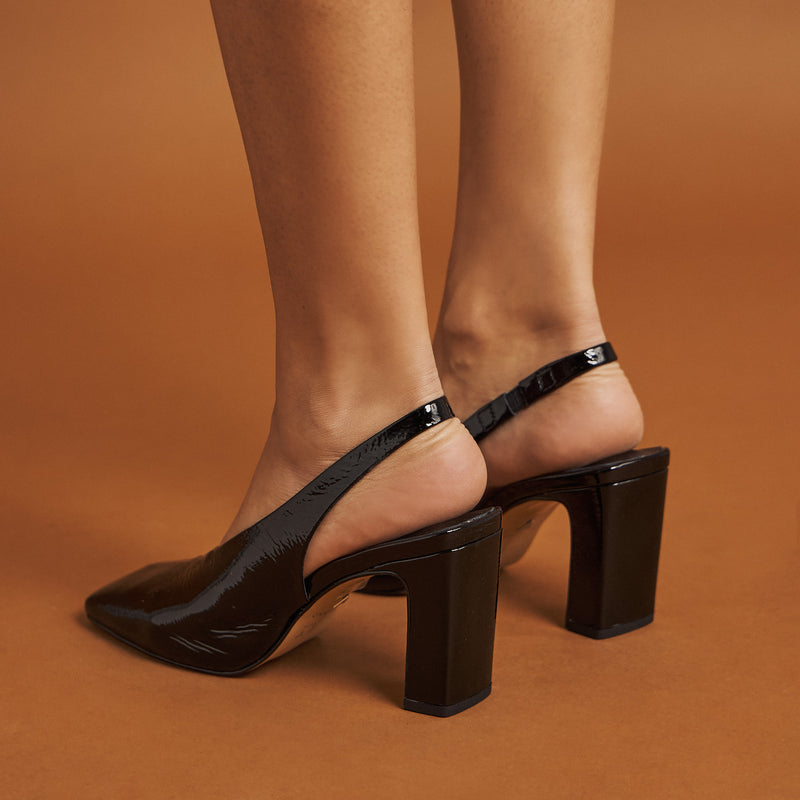 Γόβες Slingback - Μαύρο Λουστρίν