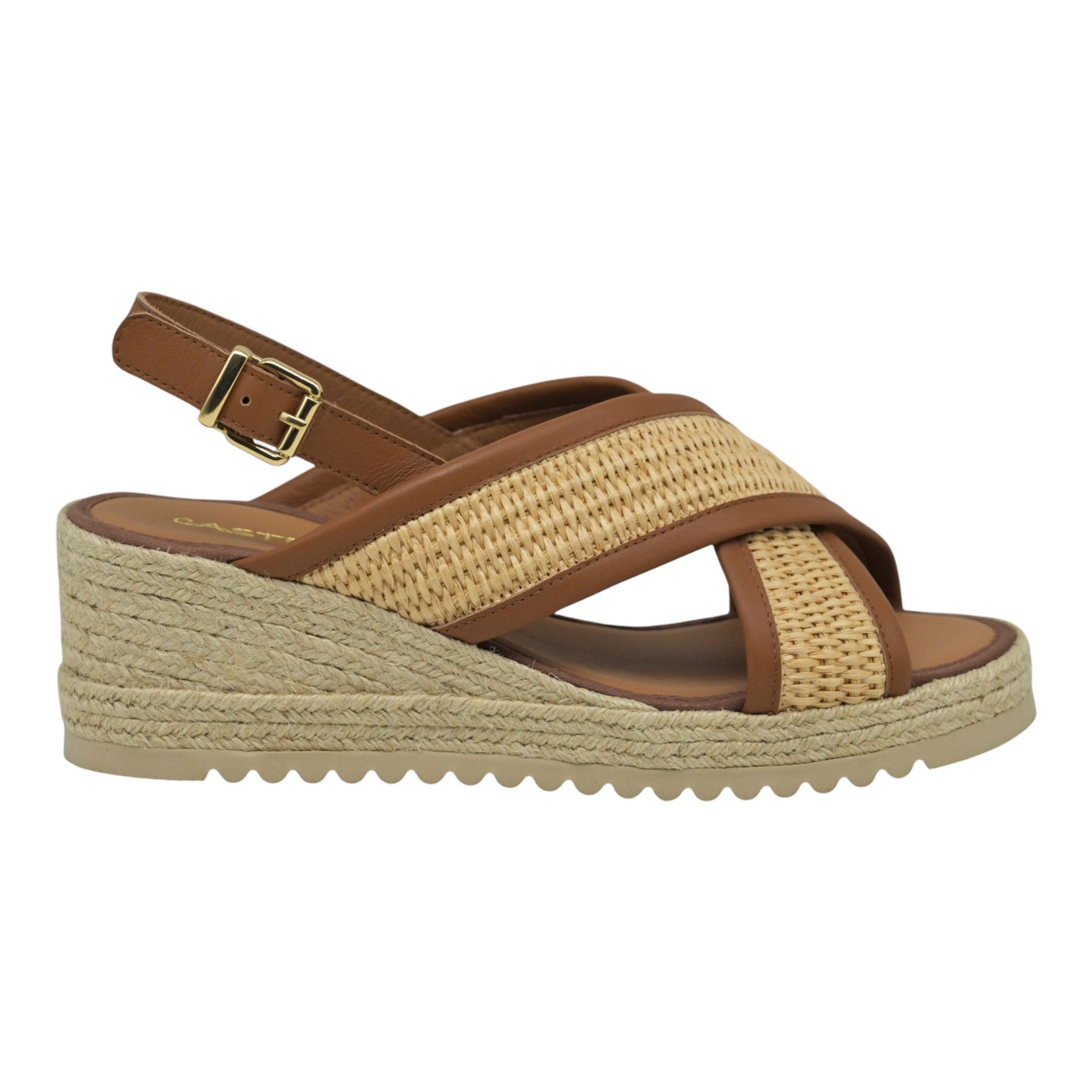 Casteller 991 Πλατφόρμες Slingback με Πλέξη Raffia - Μπεζ με Κάμελ
