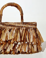 Τσάντα Raffia με Bamboo Λαβές και Αλυσίδα - Κάμελ