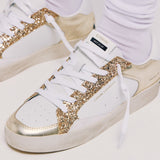 Crime 27107 Sneakers Δερμάτινα με Glitter - Άσπρο με Χρυσό