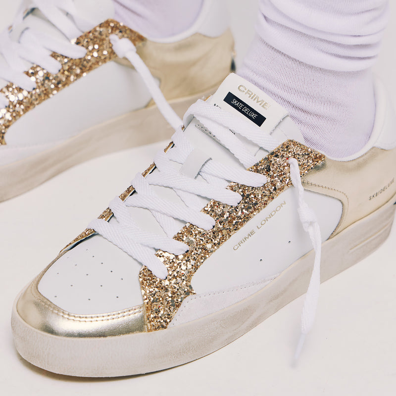 Crime 27107 Sneakers Δερμάτινα με Glitter - Άσπρο με Χρυσό