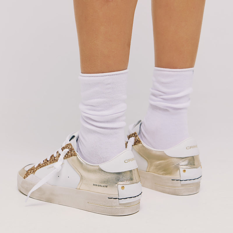 Crime 27107 Sneakers Δερμάτινα με Glitter - Άσπρο με Χρυσό