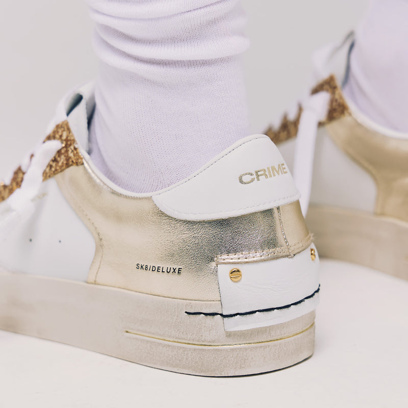 Crime 27107 Sneakers Δερμάτινα με Glitter - Άσπρο με Χρυσό
