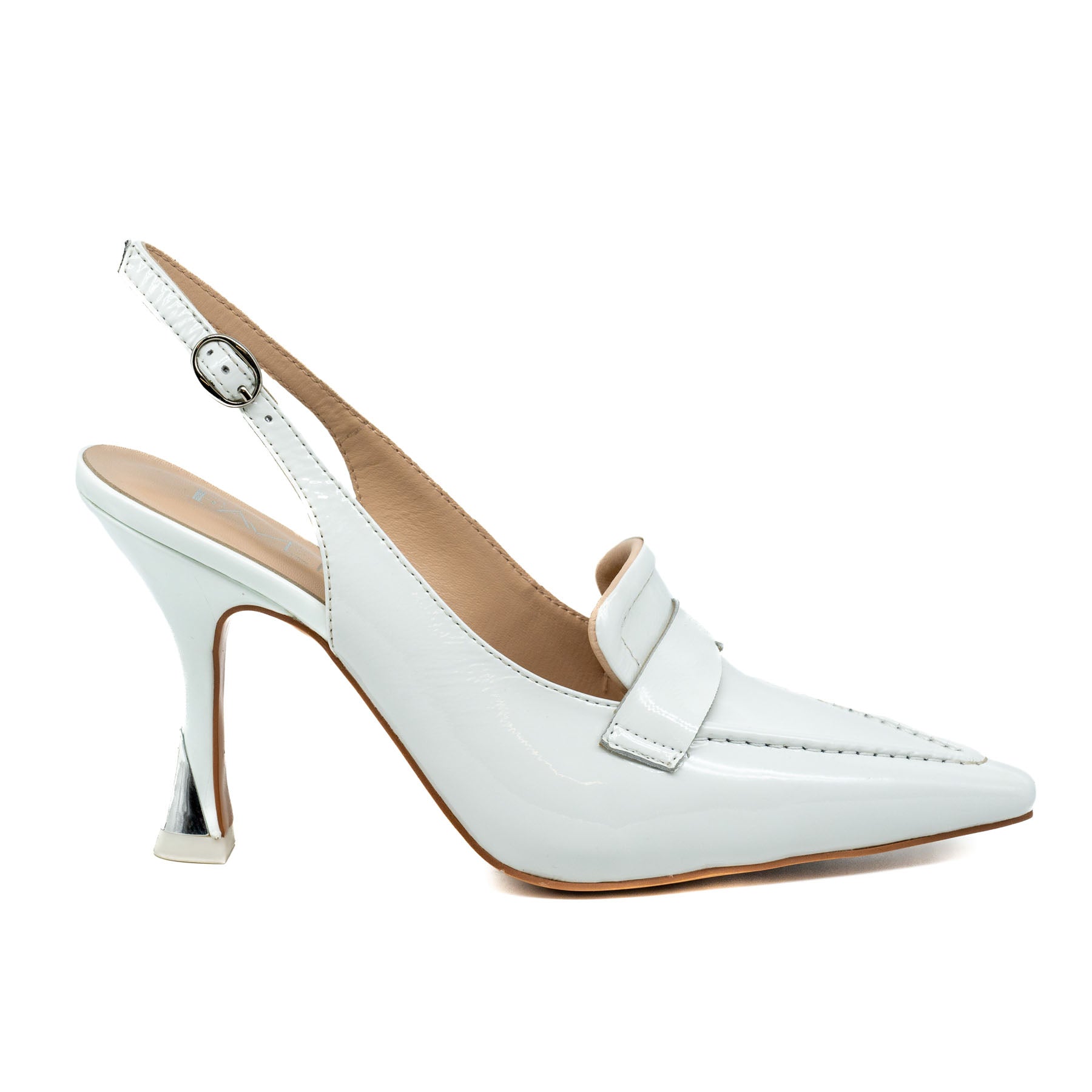 Favela Ibiza Slingback Μυτερές Γόβες - Άσπρο Λουστρίν