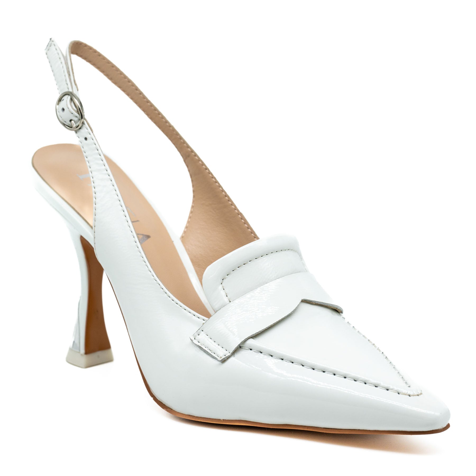 Favela Ibiza Slingback Μυτερές Γόβες - Άσπρο Λουστρίν