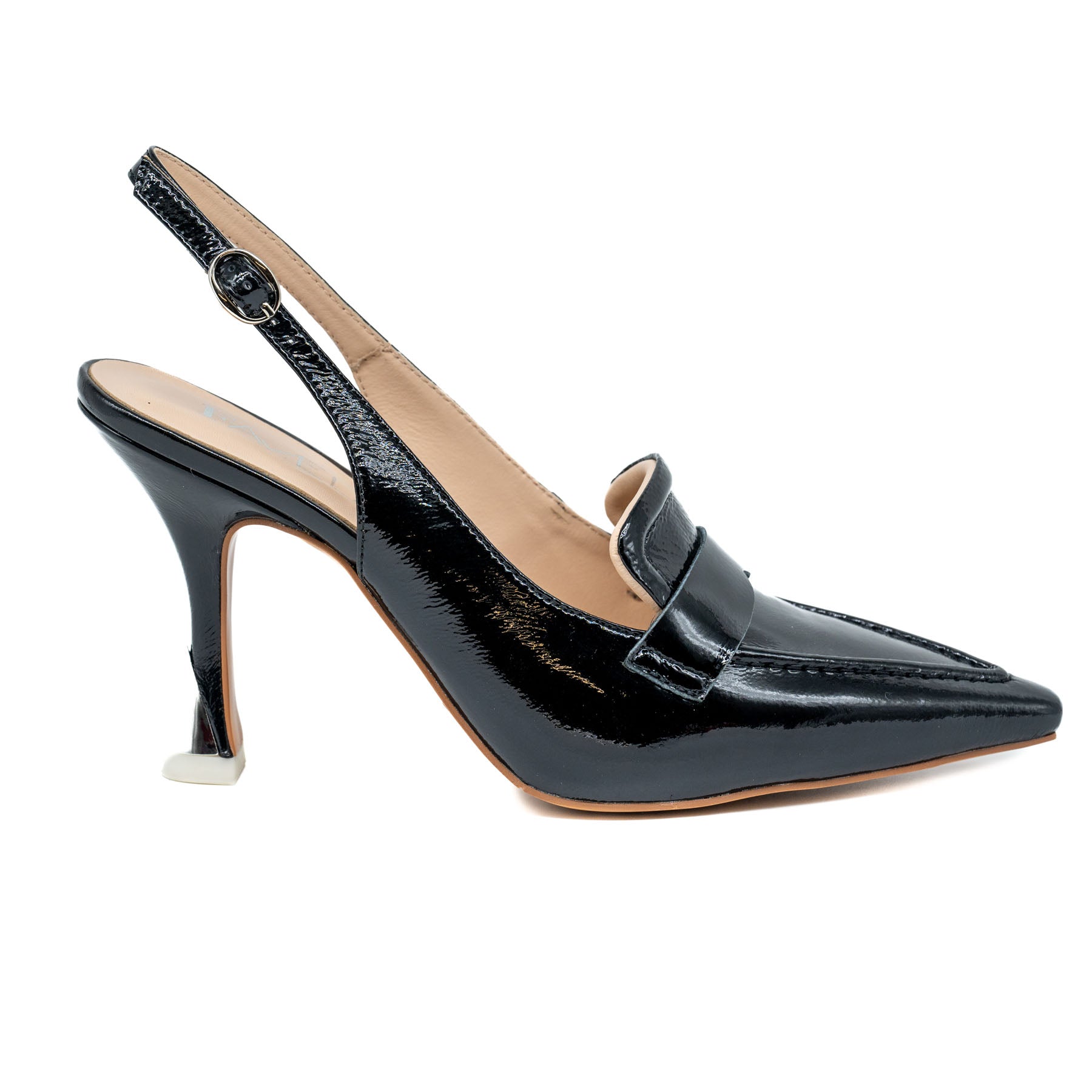 Favela 1432 Slingback Μυτερές Γόβες - Μαύρο Λουστρίν