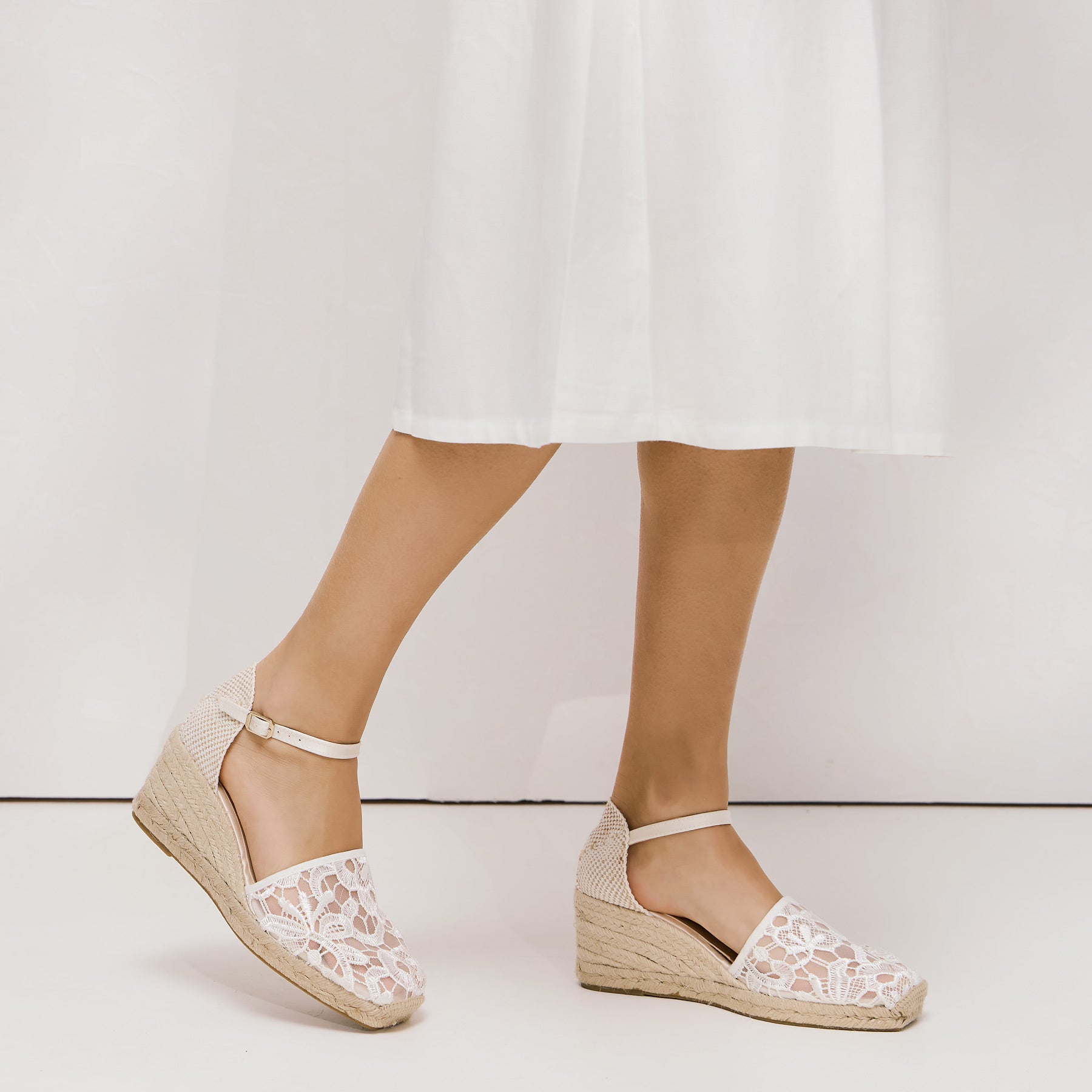 Gabrielle Ledam Aura Πλατφόρμες Εσπαντρίγιες με Δαντέλα - Άσπρο