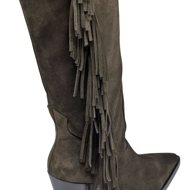 Galleria Di Scarpe Sharon Μπότες Western με Κρόσια - Καφέ Σουέντ