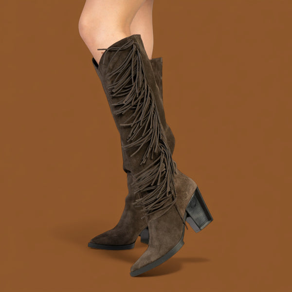 Galleria Di Scarpe Sharon Μπότες Western με Κρόσια - Καφέ Σουέντ