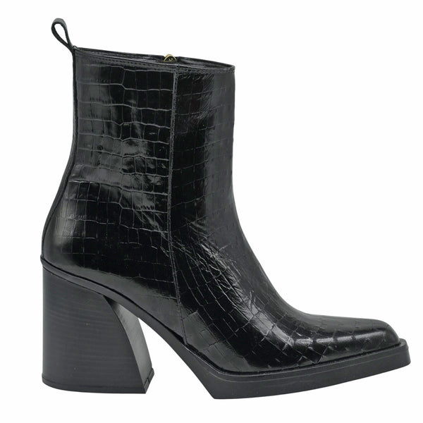 Galleria di Scarpe Teo 103 Μποτάκια Ανάγλυφα με Χοντρό Τακούνι - Μαύρα