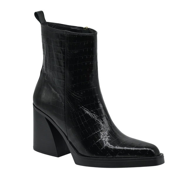 Galleria di Scarpe Teo 103 Μποτάκια Ανάγλυφα με Χοντρό Τακούνι - Μαύρα