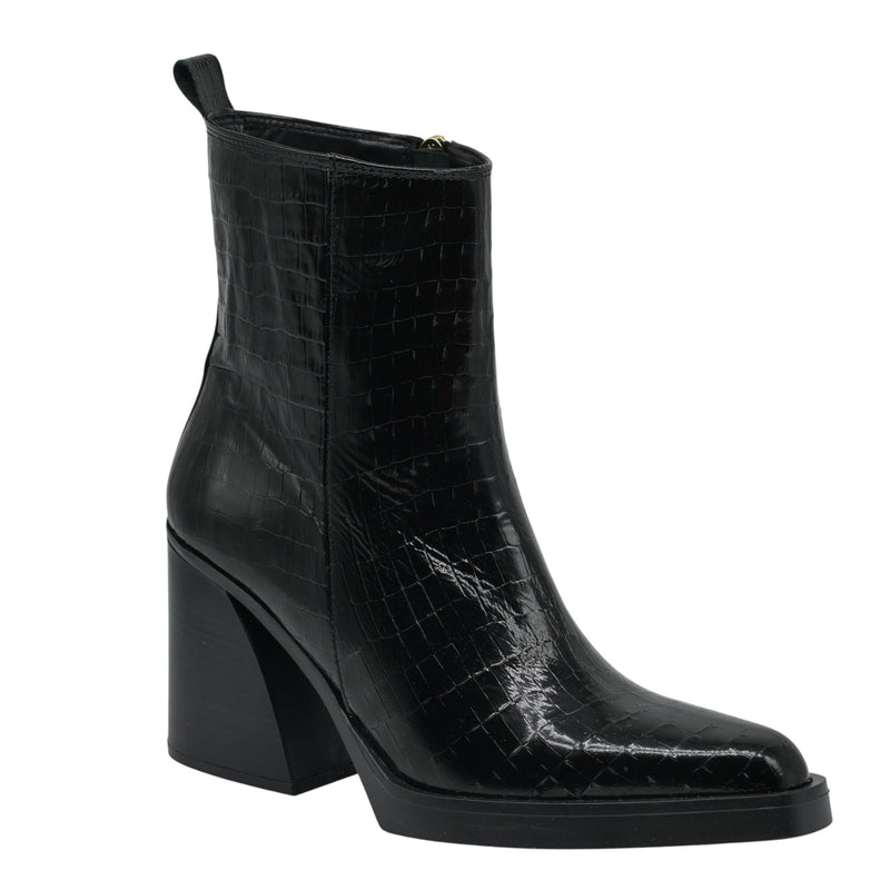 Galleria di Scarpe Teo 103 Μποτάκια Ανάγλυφα με Χοντρό Τακούνι - Μαύρα